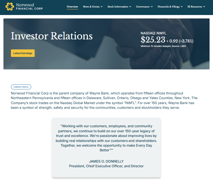 Wayne Bank IR Website by Notified