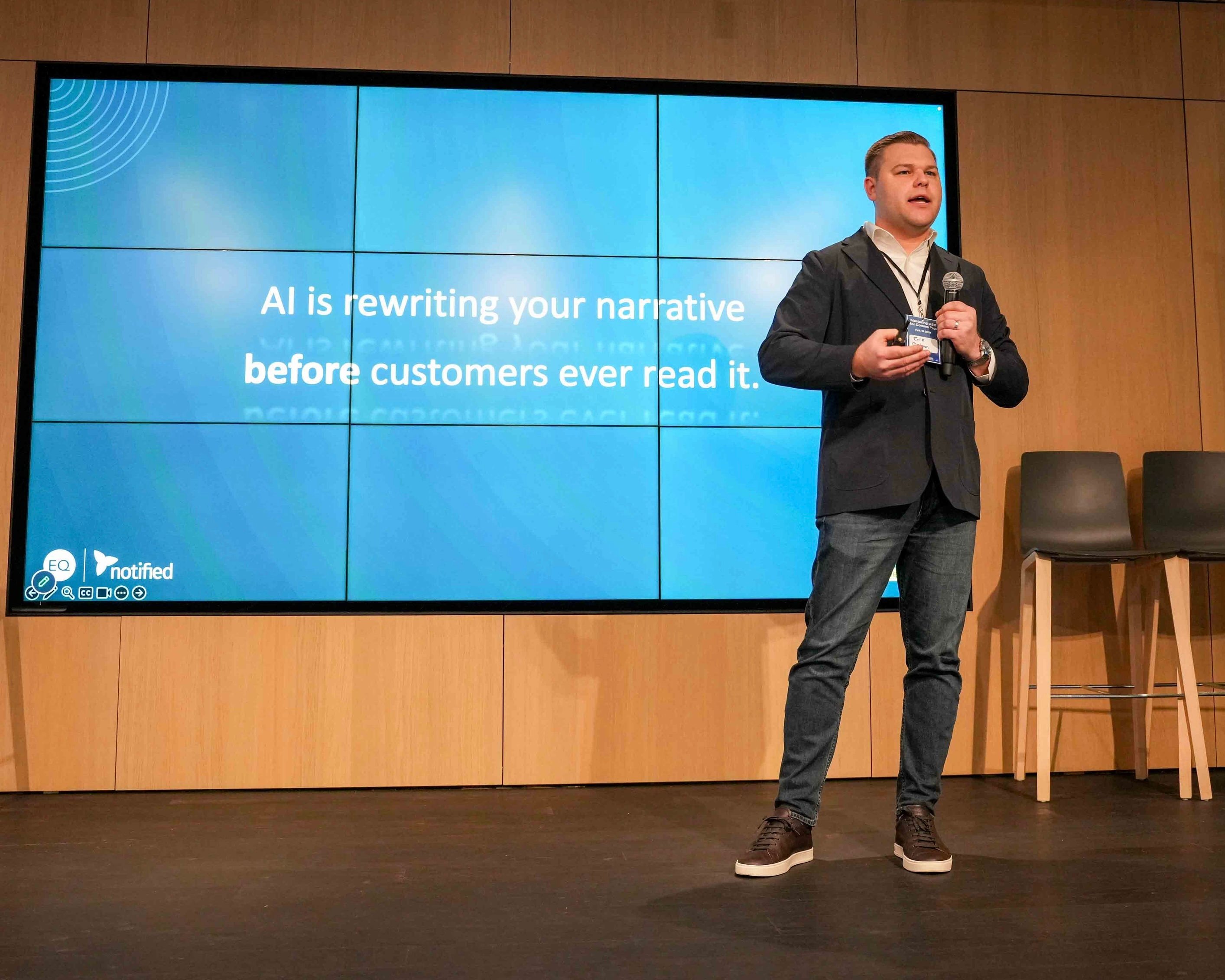 Notified's Erik Carlson at the Feb. 2026 Mastering GEO for Comms Pros Event in NYC