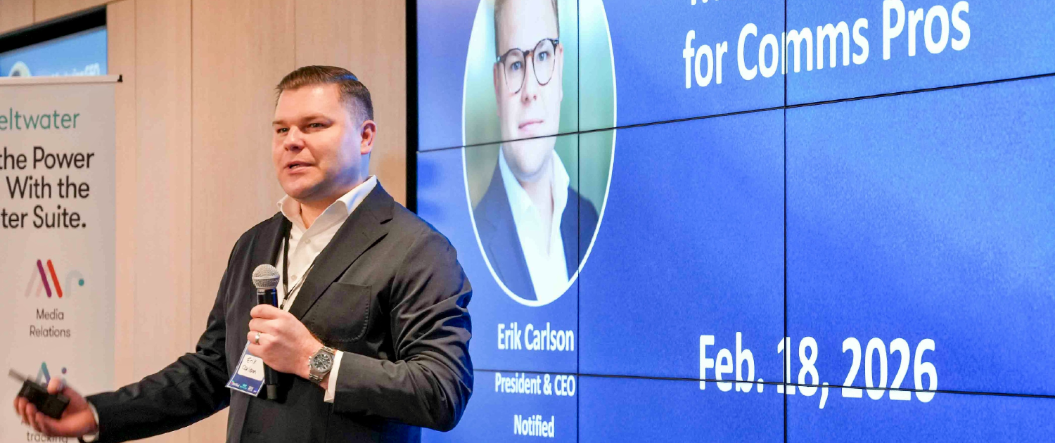 Notified's Erik Carlson at the Feb. 2026 Mastering GEO for Comms Pros Event in NYC
