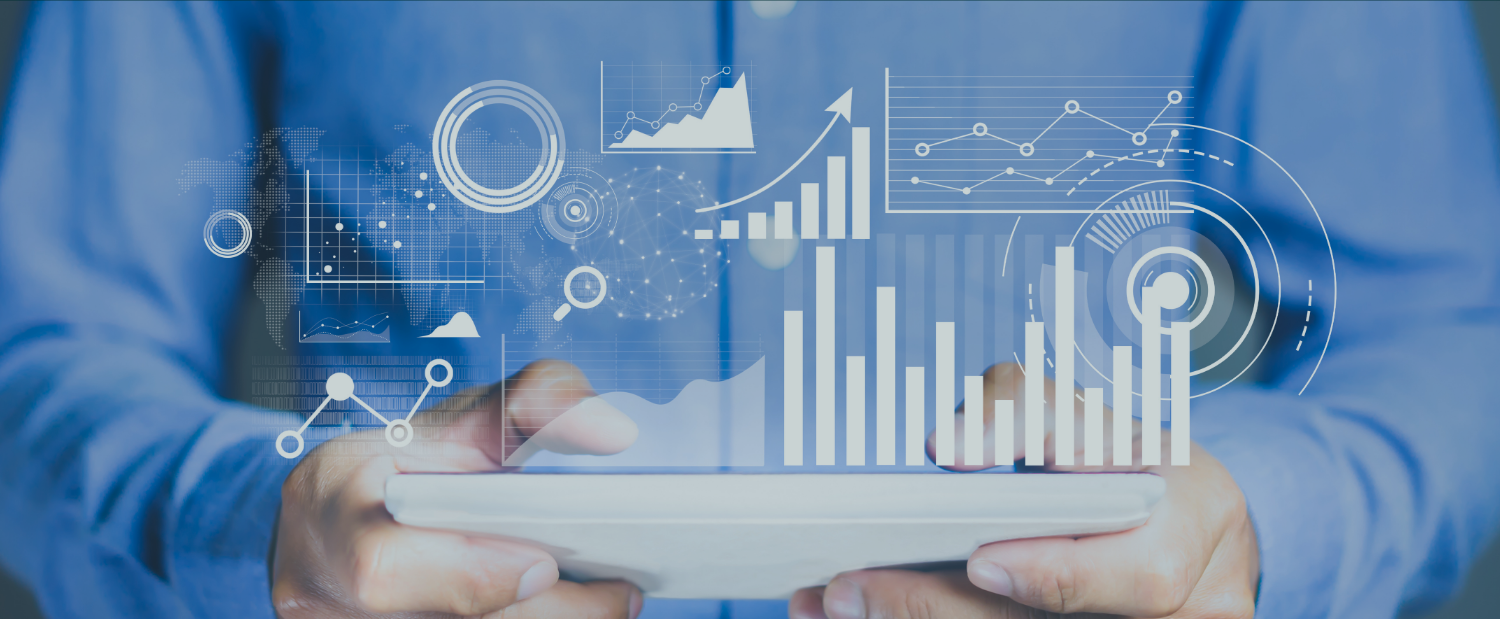 Graphic illustrates analytics floating over an iPad | How to Measure AI Search Visibility Without Chasing a Score