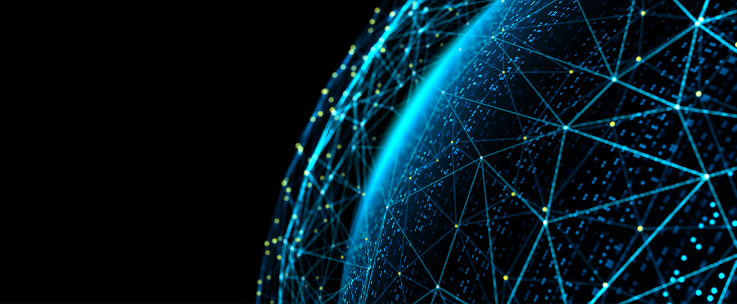 Digital globe in blue on a dark background 