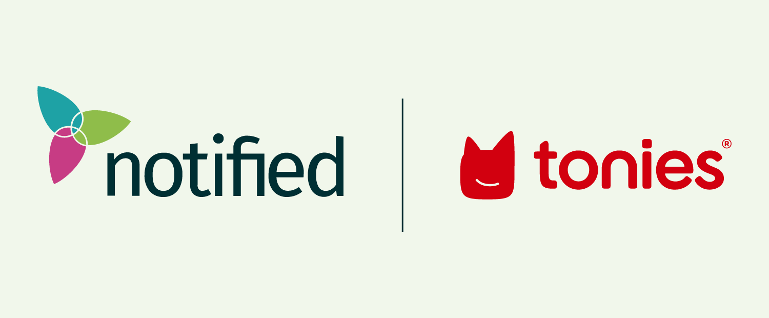 Notified and tonies logos on a cream background