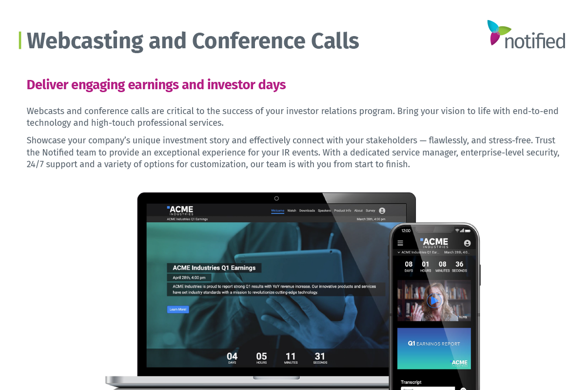 Feature Sheet - Webcasting and Conference Calls